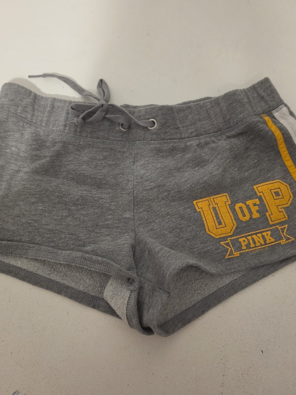 Victoria's Secret PINK Grey Athletic Drawstring Campus Shorts with Yellow Logo